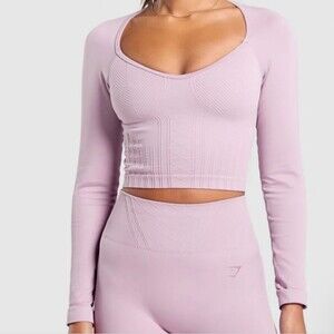 Gymshark Corset Seamless Long Sleeve Crop Top Size Medium Lilac Purple Active